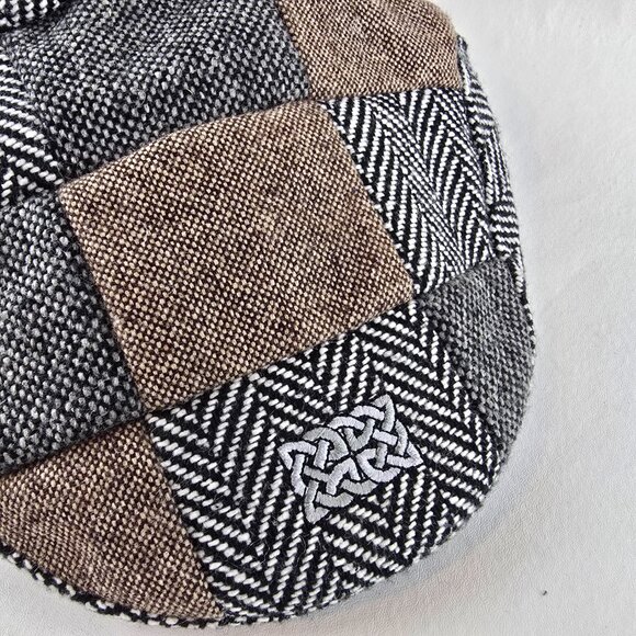 Patrick Francis Ireland Patchwork Flat Cap Small Brown Gray Wool Blend Tweed Hat - Picture 4 of 11